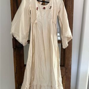 Cream Maxi Dress with Red Rose Embroidery